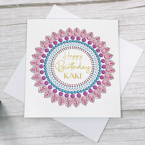 Happy Birthday Kaki card | Mandala Birthday card | Card for her, Kaki, Aunt, Auntie | Indian card | Desi birthday card