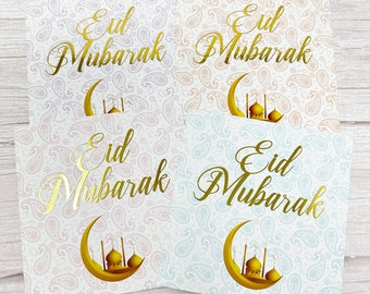4er Set Luxus Goldfolie Eid Mubarak Karten - Eid Feiern, Eid Mubarak Karte, Happy Eid, Muslimisches Festival, Islamische, Ethnische Karte