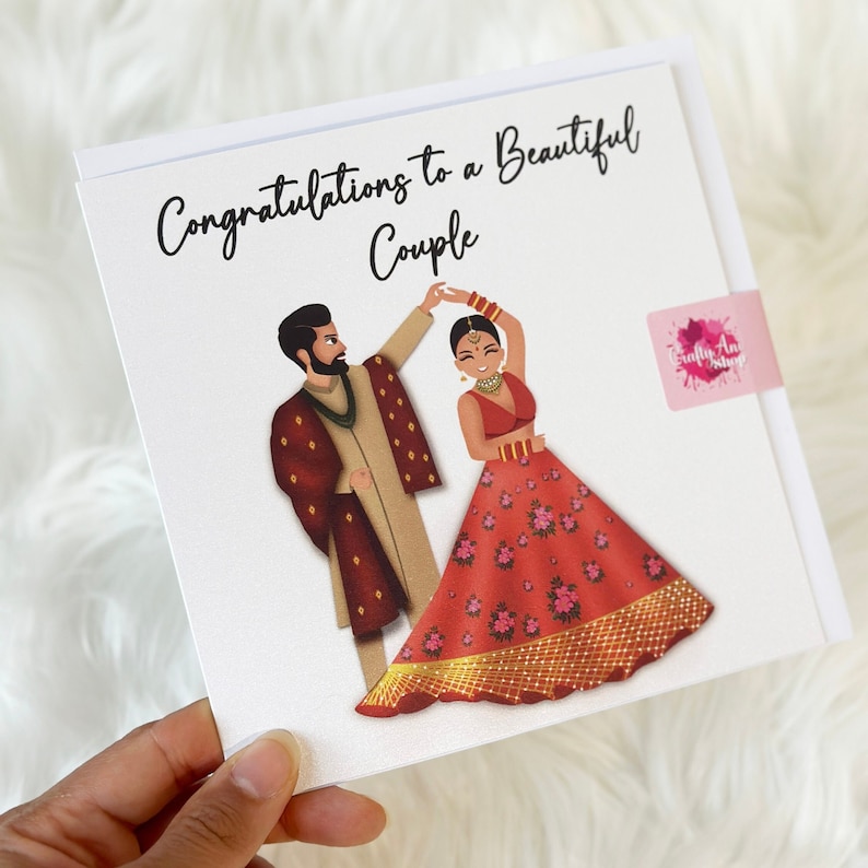 Congratulations to beautiful couple Desi Wedding Card Traditional Indian Wedding Celebration Shaadi Indian Ethnic Engagement image 1