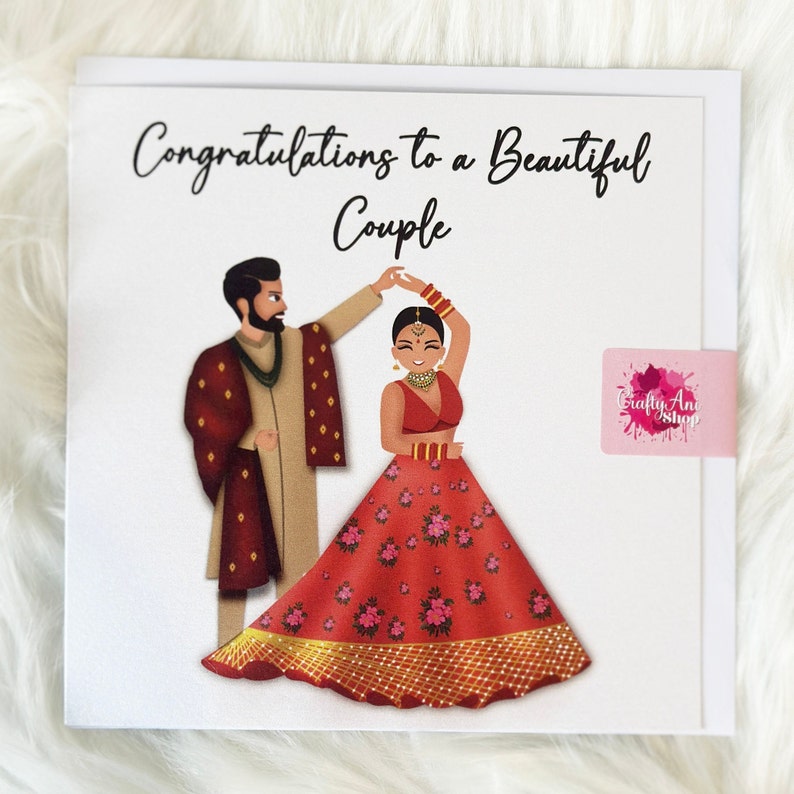 Congratulations to beautiful couple Desi Wedding Card Traditional Indian Wedding Celebration Shaadi Indian Ethnic Engagement image 2