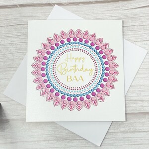 Alles Gute zum Geburtstag Baa Karte | Mandala Geburtstagskarte | Karte für Sie, Gran, Oma, Nana, Nan, Großmutter | Indische Karte | Desi Geburtstagskarte