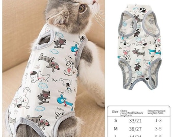 Nicedier-Tech Pet Recovery Suit After Surgery Cats Dogs Clothes Cat Lick Proof Scratch Prevention Operation Recovery Suit Pet Bandage Clothes Grey M