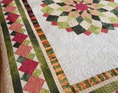 Giant Dahlia flower patchwork quilt, Amish machine pieced hand quilted comforter, Queen size throw blanket
