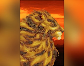 Large Lion DIY Bead embroidery craft kit animal pattern, Beaded cross stitch picture kit