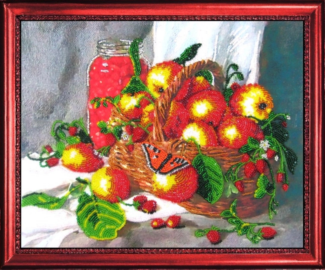 Fruits DIY Bead Embroidery Kit Still Life Pattern, Small Beaded Cross ...