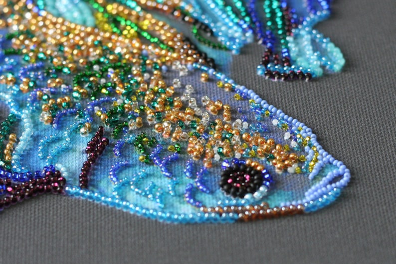 Full DIY bead embroidery kit, Fish easy embroidery Beaded picture kit, abstract Beaded cross stitch kit image 3