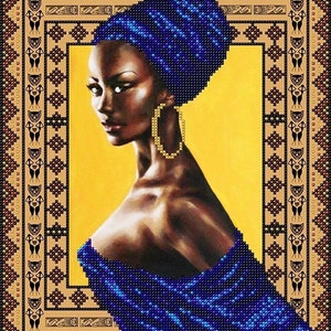 Small DIY Bead embroidery craft kit, African woman beadwork ethnic pattern, beaded cross stitch picture beading kit