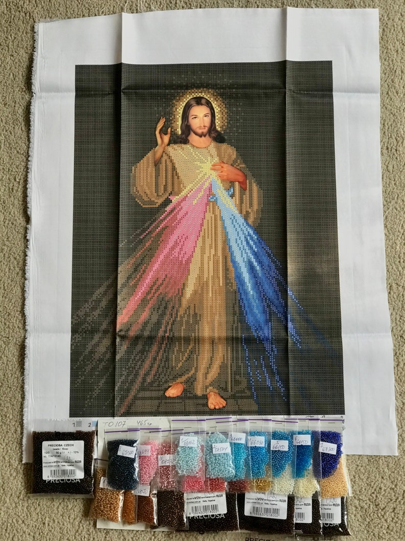 Jesus Mercy DIY Bead Embroidery Kit Religious Pattern, Catholic Beaded ...