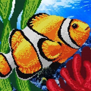 Small Bead embroidery kit Nemo fish pattern, nursery bead art clown fish beaded cross stitch picture kit