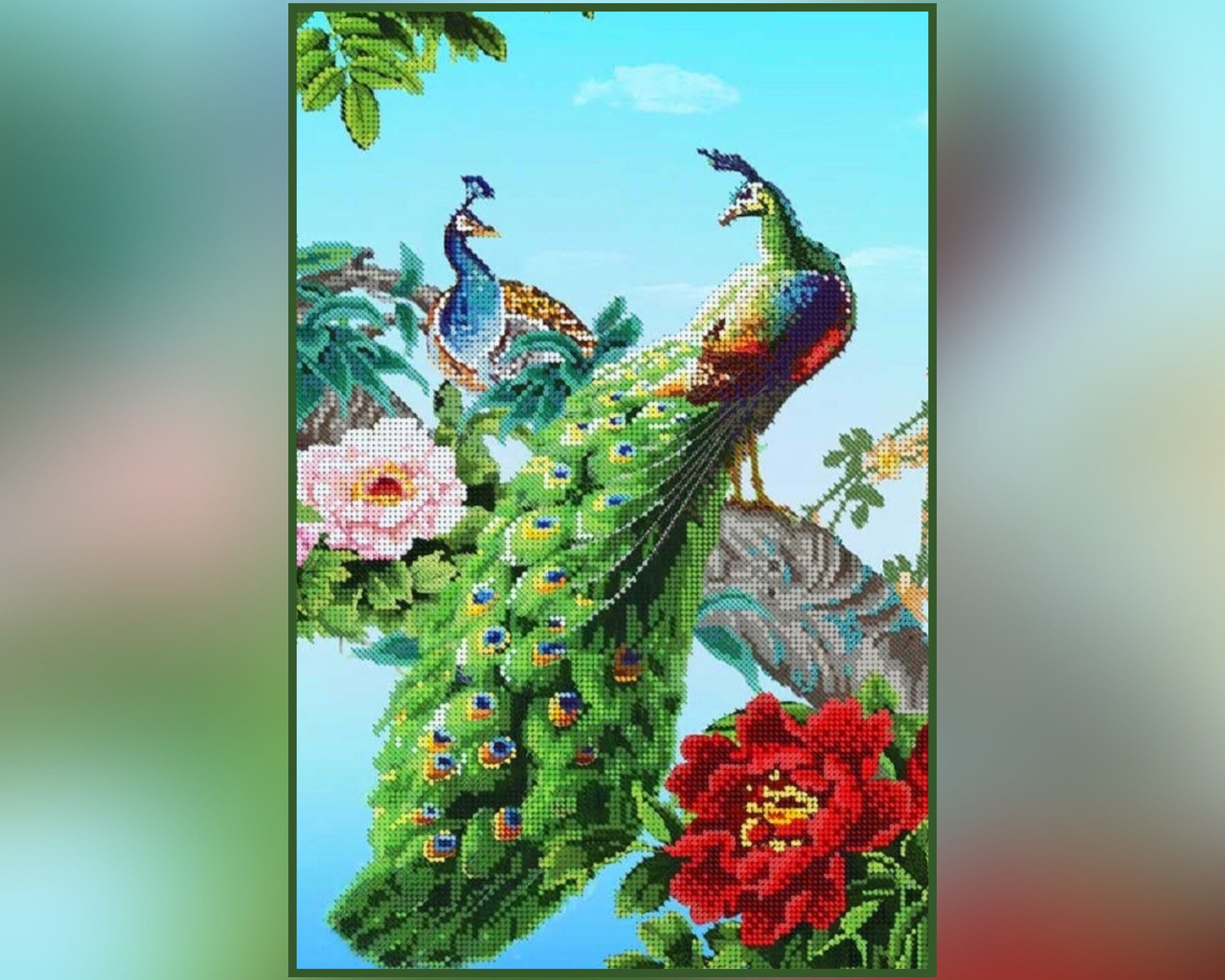 孔雀ビーズクロスステッチ簡単刺繍クラフトキット、DIYビーズ