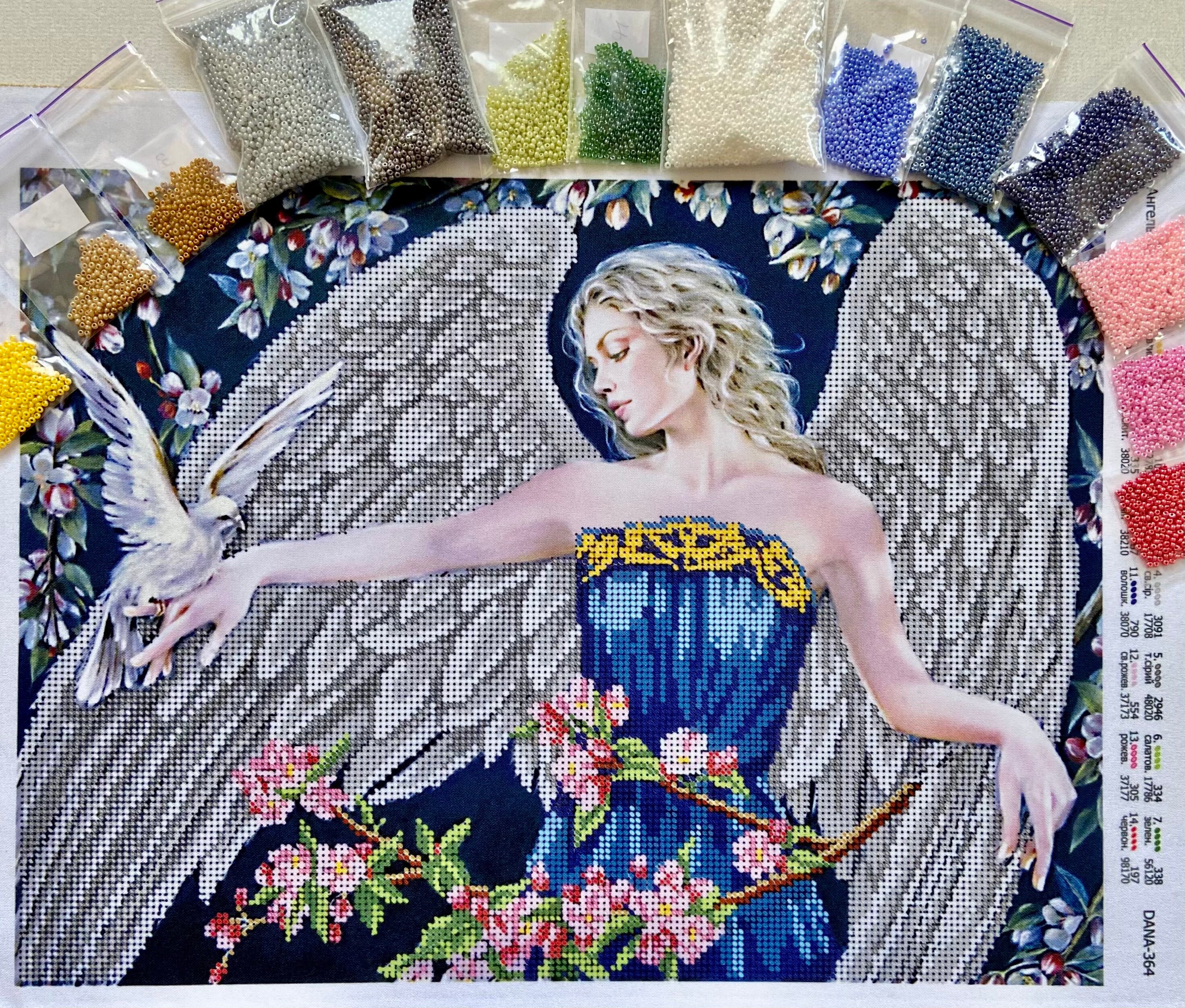 アンリ Large Bead Embroidery Kit Angel Pattern, Beaded Cross Stitch