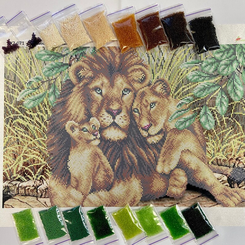Full Bead embroidery kit Lions animal Beaded picture kit Etsy