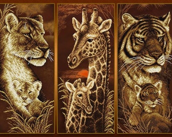African art Beaded cross stitch picture kit, African animals bead embroidery kit - lion, tiger, giraffe