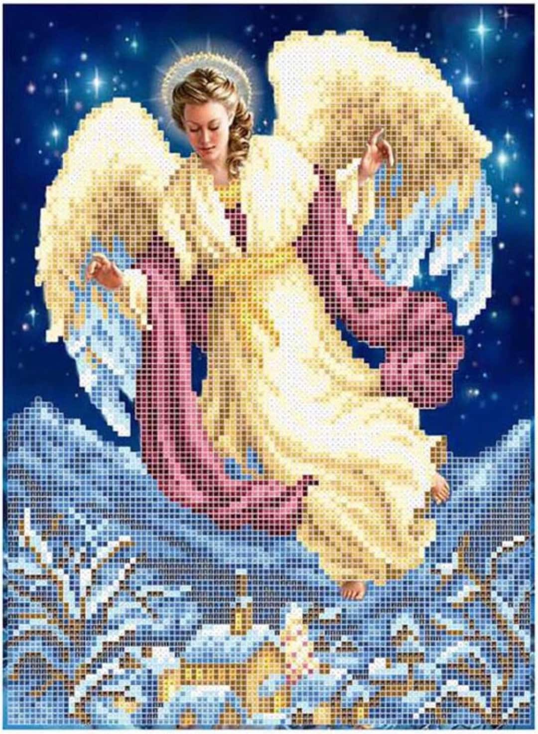 Small DIY Bead Embroidery Craft Kit Angel Pattern Beaded Etsy
