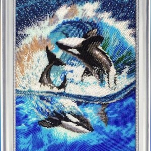 Full coverage Whale DIY Bead embroidery kit animal pattern, small beaded cross stitch picture kit ocean