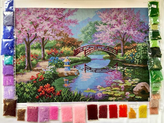 Japanese Garden DIY Bead Embroidery Kit – Full Coverage Landscape