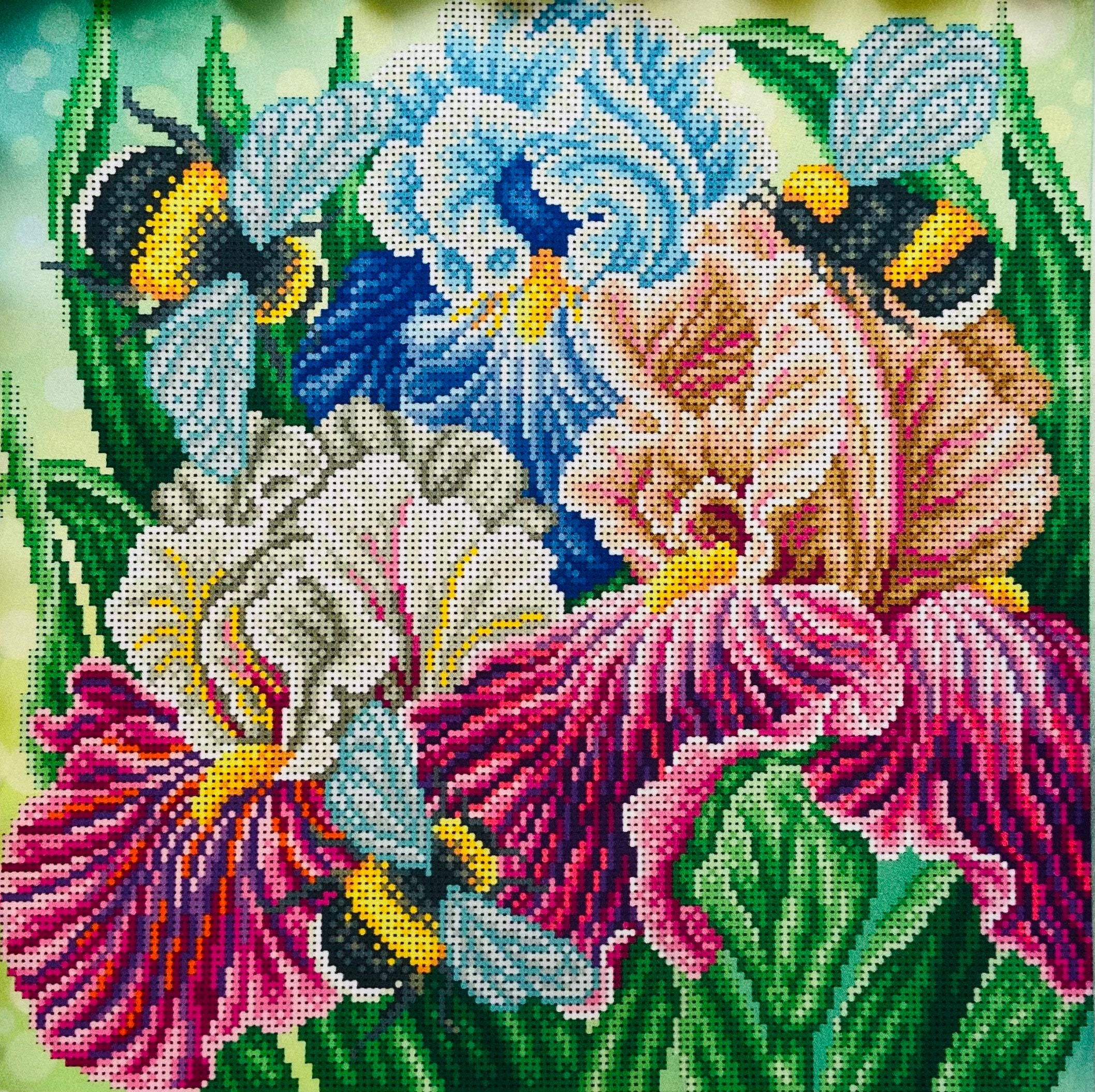 Large Bead Embroidery Kit Iris Flowers Pattern, Partial Embroidery 