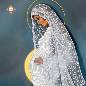Punto de cruz con cuentas religiosas, Kit de bordado con cuentas de la Virgen María, Kit de imagen con cuentas de María embarazada