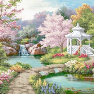 Large Bead embroidery kit, Spring landscape beaded cross stitch, nature beaded picture kit