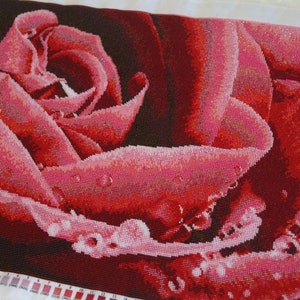 Large beaded cross stitch picture kit floral pattern, DIY Bead embroidery craft kit red rose image 4