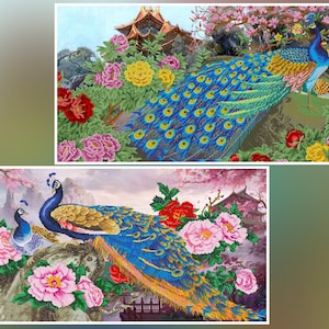 Large DIY bead embroidery craft kit peacock pattern, oriental beaded cross stitch picture kit