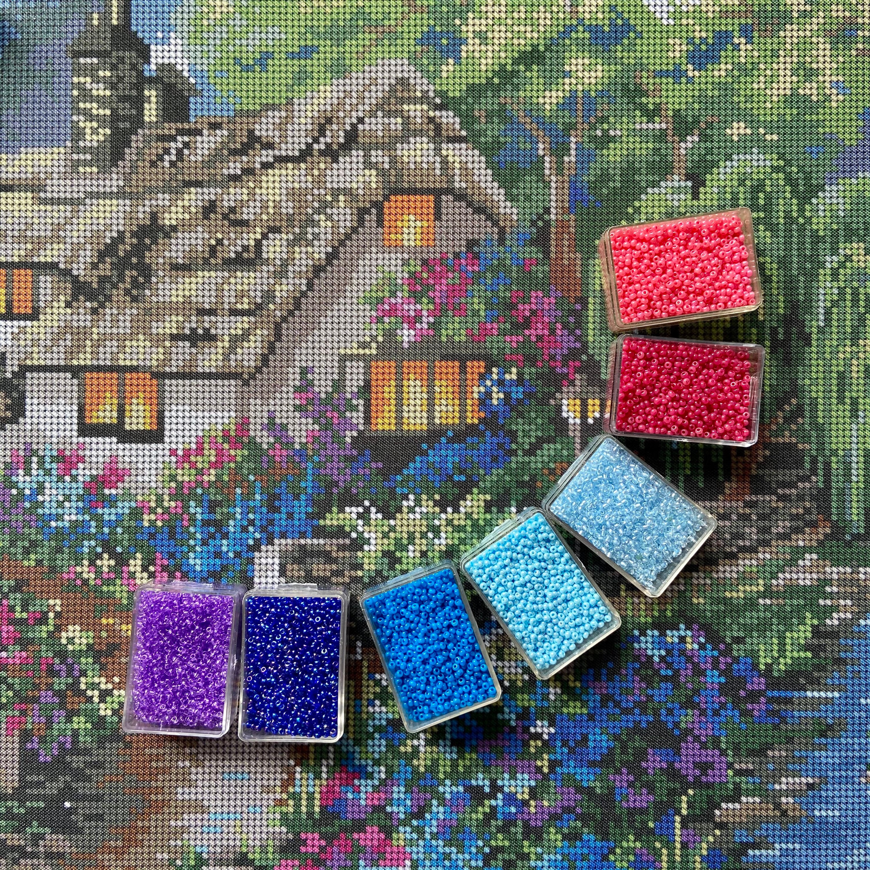 大きなビーズ刺繍キット 家の風景模様、フルカバービーズクロス