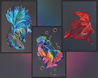 Full DIY bead embroidery kit, Fish easy embroidery Beaded picture kit, abstract Beaded cross stitch kit