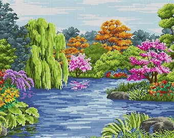 Bead embroidery kit Full coverage landscape pattern, Large hand embroidery beaded cross stitch picture kit