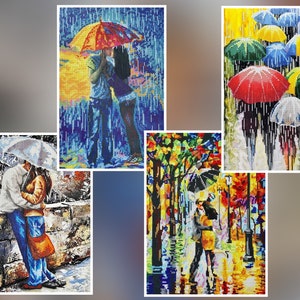 Umbrellas Beaded picture kit, People Beaded cross stitch, Full bead embroidery kit