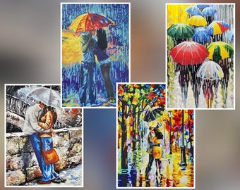 Umbrellas Beaded picture kit, People Beaded cross stitch, Full bead embroidery kit