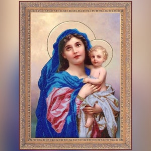 Kit de bordado con cuentas de la Virgen María, punto de cruz con cuentas religiosas, icono de cuentas con bordado católico