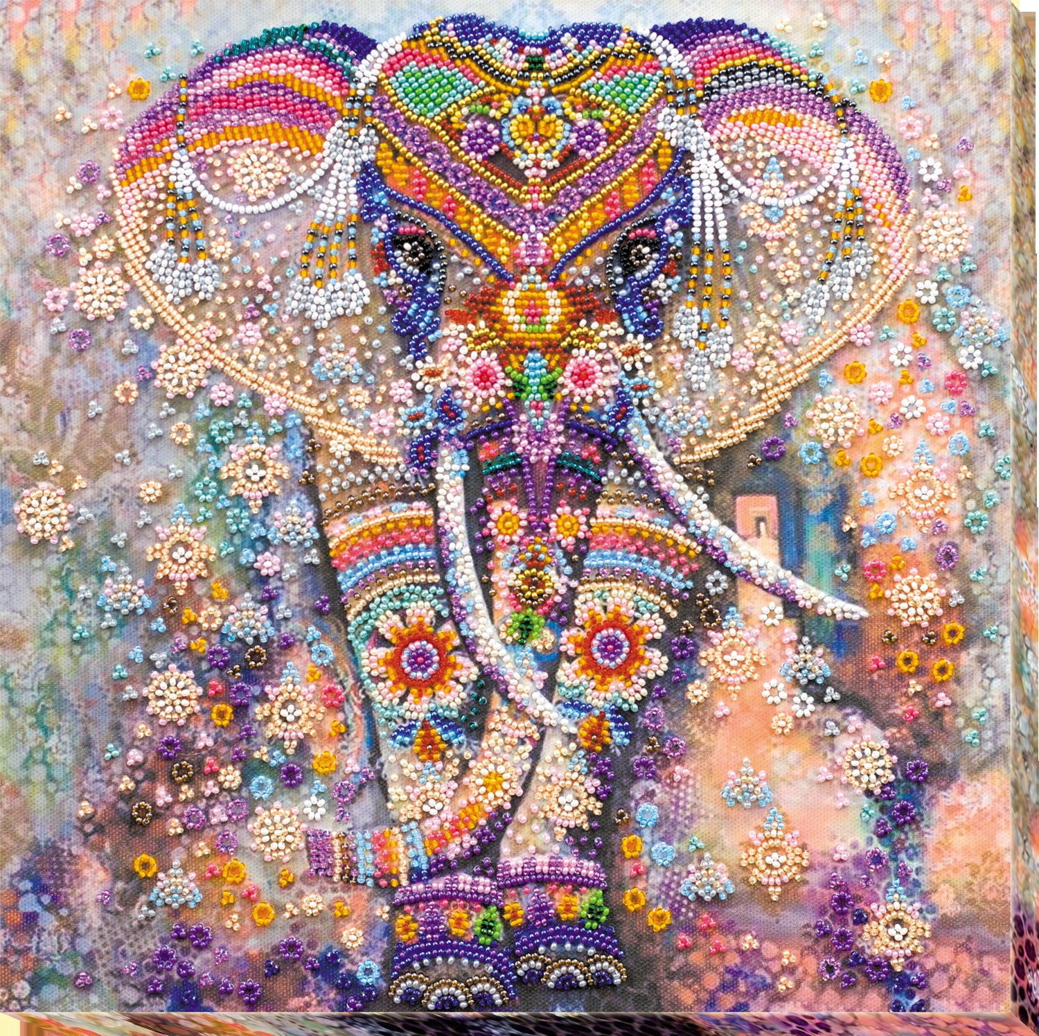 Beaded picture kit Indian elephant, abstract Beaded cross stitch kit, Full DIY bead embroidery kit