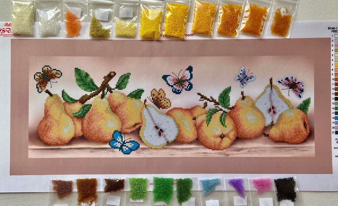 Large DIY Bead Embroidery Kit Fruits Still Life Pattern, Apples Pears ...