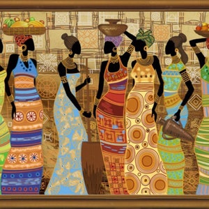 Kit de bordado de cuentas con patrón de damas africanas grandes, kit de imagen de punto de cruz con cuentas étnicas, arte de pared africano