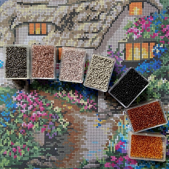 大きなビーズ刺繍キット 家の風景模様、フルカバービーズクロス