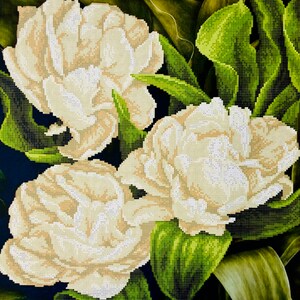 Large DIY bead embroidery kit white tulips, Floral pattern Beaded cross stitch picture kit hydrangeas