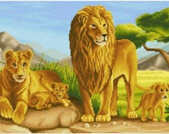 Large beaded cross stitch picture kit animal pattern, Lions DIY bead embroidery craft kit