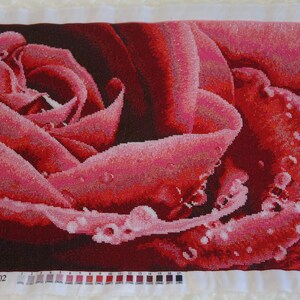 Large beaded cross stitch picture kit floral pattern, DIY Bead embroidery craft kit red rose image 2