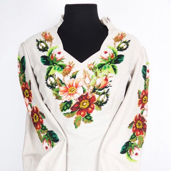 DIY Floral Woman's shirt bead embroidery kit  Ukrainian design, Blank to sew a blouse with a printed pattern