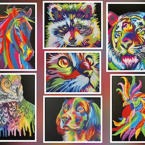 Small bead embroidery kit colorful animal pattern, beaded cross stitch picture kit cat dog horse rooster racoon owl tiger