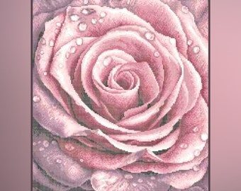 DIY bead embroidery kit Rose, Full coverage Beaded cross stitch picture kit Pink Flower