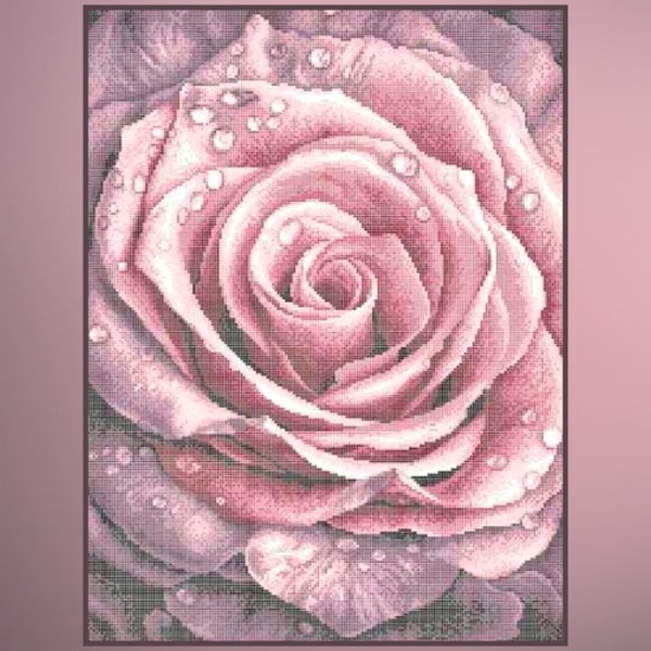 DIY bead embroidery kit Rose, Full coverage Beaded cross stitch picture kit Pink Flower