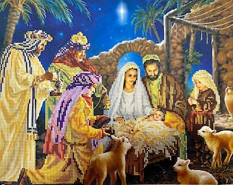 Large Christmas Bead embroidery kit Manger religious pattern, Catholic icon Beaded cross stitch picture kit