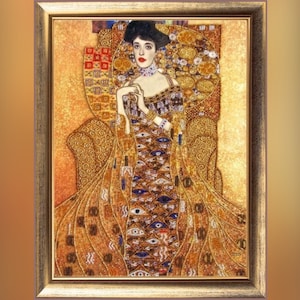 Klimt's Portrait of Adele DIY Bead Embroidery Craft Kit, Abstract Beaded cross stitch pattern