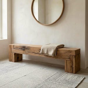 Reclaimed Oak Entryway Bench – Solid Barn Beam Bench for Hallway & Mudroom
