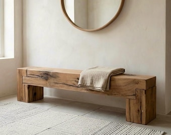 Reclaimed Oak Entryway Bench – Solid Barn Beam Bench for Hallway & Mudroom