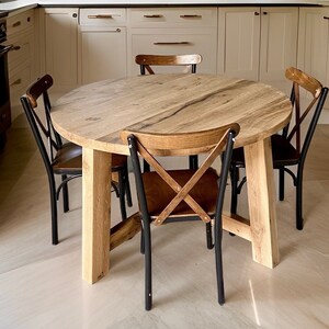 Rustic Oak Farmhouse Kitchen Table Round, Rustic Wood Dining Table ...