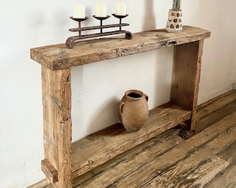 Mesa de consola de madera recuperada estrecha, mesa de consola de granja rústica de madera, muebles de consola de mesa de entrada, mesa de entrada estrecha
