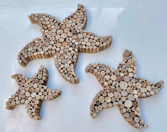 Driftwood Starfish Wall Art Decor Boho, Driftwood Art Wall Decor Beach Theme, Starfish Wall Decor Beach Wood Art