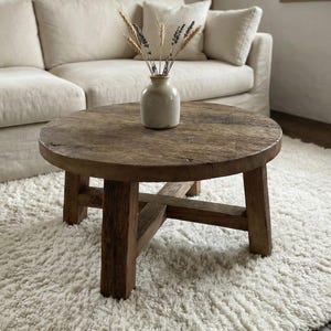 Table basse ronde en chêne de récupération - Meubles de salon de ferme rustique